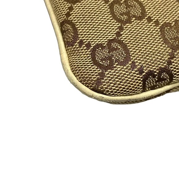 Auth GUCCI GG/Horsebit 144010 Beige Brown Cream Jacquard Leather Shoulder Bag - Picture 3 of 16
